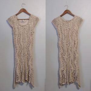 Coquette Whimsical Crochet Body Con Mini Dress Flared Hem